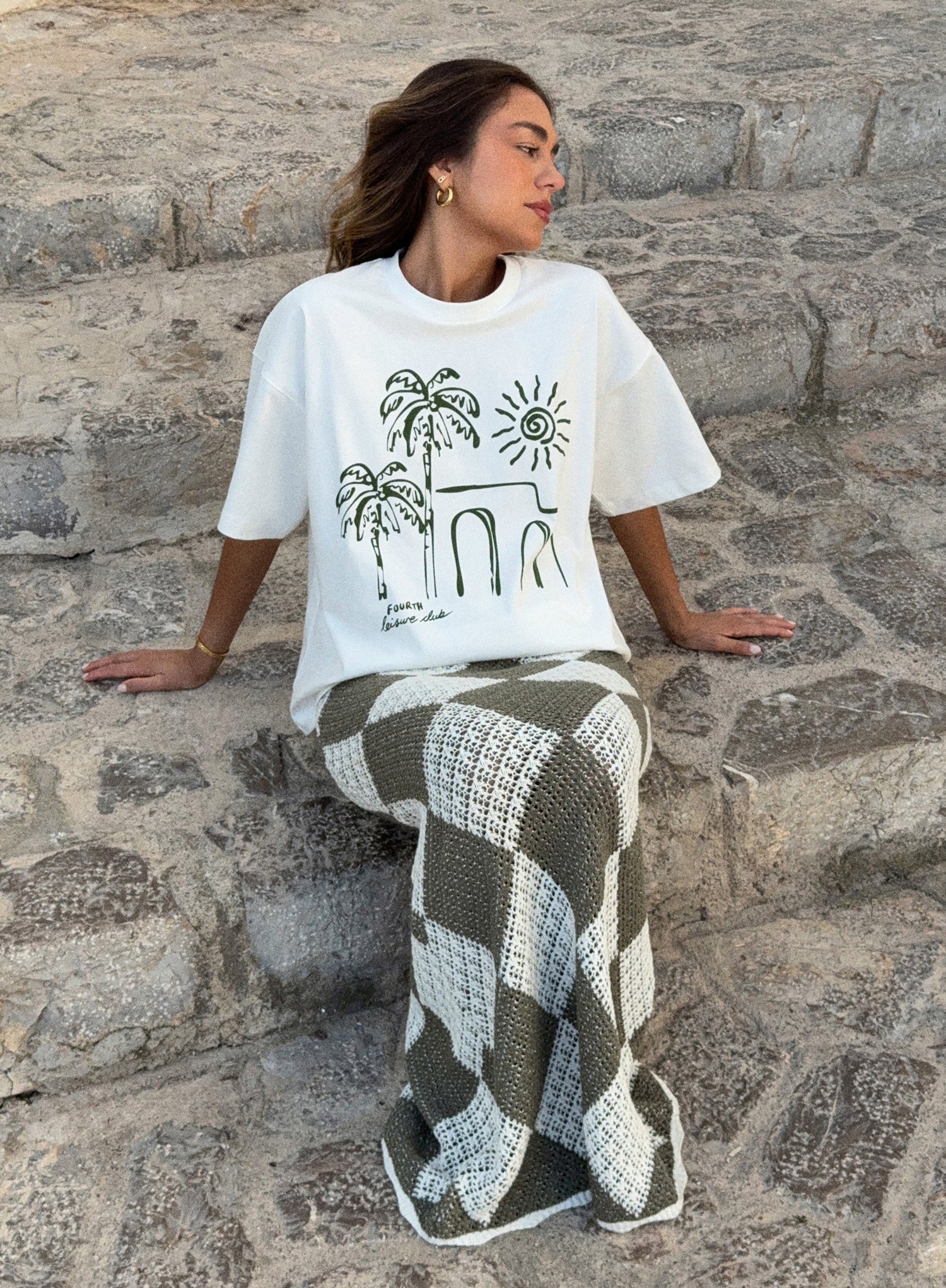 Off White Palm Print Graphic T-Shirt